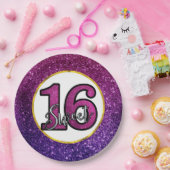 Roze en Paarse zoete 16 Sparkle Glitter Gemstone Papieren Bordje (Feest)