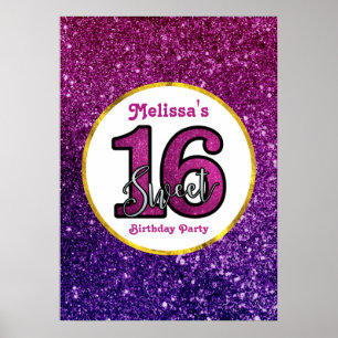Roze en Paarse zoete 16 Sparkle Glitter Gemstone Poster