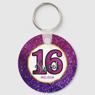 Roze en Paarse zoete 16 Sparkle Glitter Gemstone Sleutelhanger