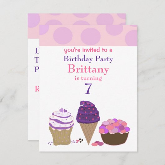 Roze en Paarse zoete behandelingen van de verjaard Kaart (Voorkant / Achterkant)