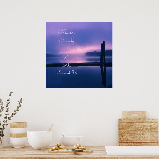 Roze en Paarse zon boven water Poster (Keuken)