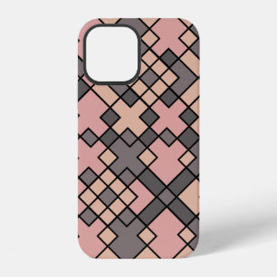 Roze en paarse zwarte rasterspatroon iPhone 12 hoesje