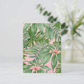 Roze en Palmblad Tropisch Bloempatroon Briefkaart (Staand voorkant)