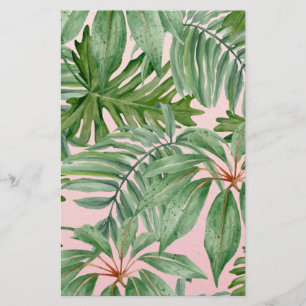 Roze en Palmblad Tropisch Bloempatroon Briefpapier