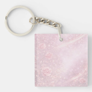 Roze en parelgrijze bloemen AI-kunst Sleutelhanger
