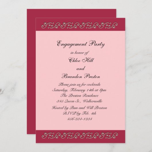 Roze en Parelpartij uitnodigen Kaart (Voorkant / Achterkant)