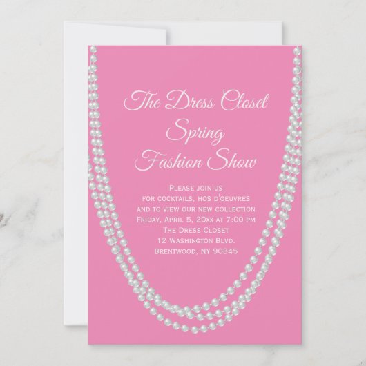 Roze en parels Mode Show Uitnodiging (Voorkant)