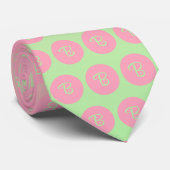 Roze en pastelgroene monogrammen stropdas (Opgerold)