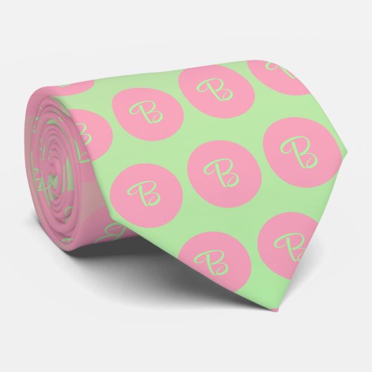 Roze en pastelgroene monogrammen stropdas (Opgerold)