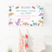 Roze en Pastelkleurig Meisjesdinosaurus Spandoek (Insitu)