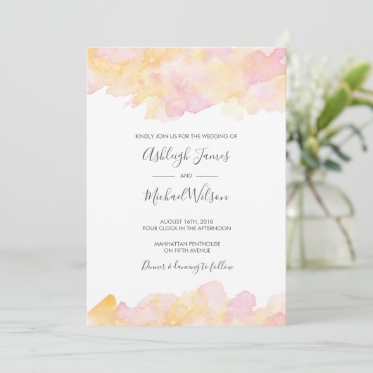 Roze en Peach Waterverf Weddenschap Kaart (Staand voorkant)