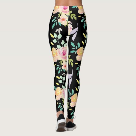 Roze en Perzige Waterverf Flowers Leggings (Achterkant)