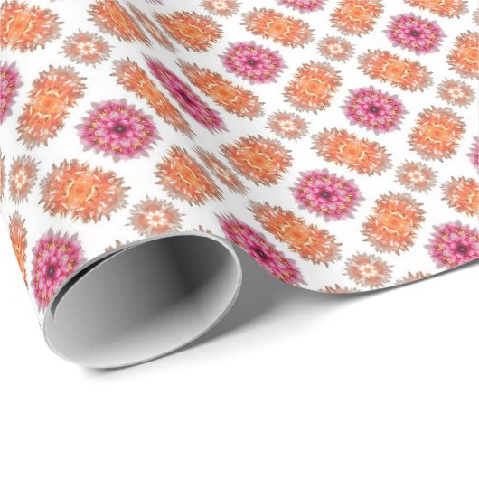 Roze en Perzik Bloem Spiegel Patroon Gift Wrap Cadeaupapier (Rol Hoek)