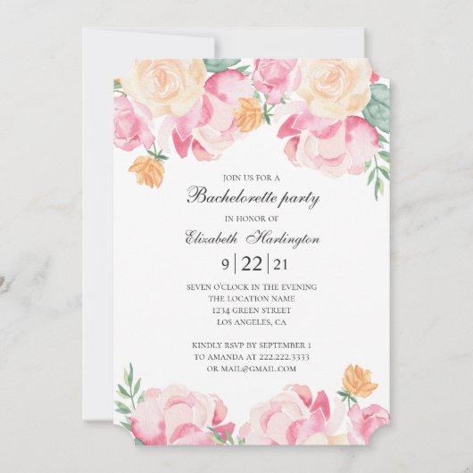 Roze en perzik bloemen. Bloemen vrijgezellenfeest Kaart (Voorkant)