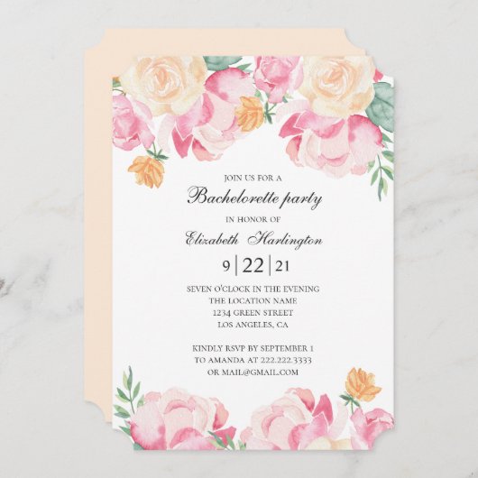 Roze en perzik bloemen. Bloemen vrijgezellenfeest Kaart (Voorkant / Achterkant)