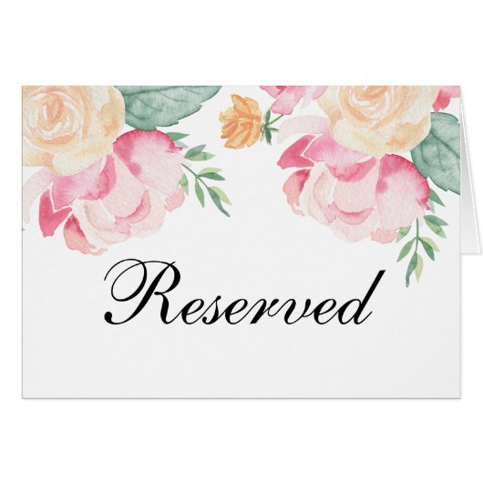 Roze en perzik bloemen bruiloft gereserveerd bord (Voorkant Horizontaal)