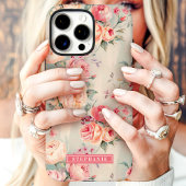 Roze en perzik bloemen met eigen naam Case-Mate iPhone case