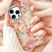 Roze en perzik bloemen met eigen naam Case-Mate iPhone case