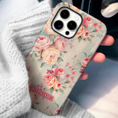 Roze en perzik bloemen met eigen naam Case-Mate iPhone case