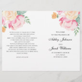 Roze en perzik bloemen trouwprogramma gevouwen (Voorkant)
