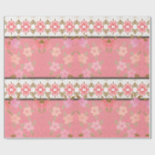 Roze en perzik bloemig cadeaupapier (Vlak)