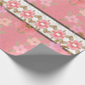 Roze en perzik bloemig cadeaupapier (Hoek)