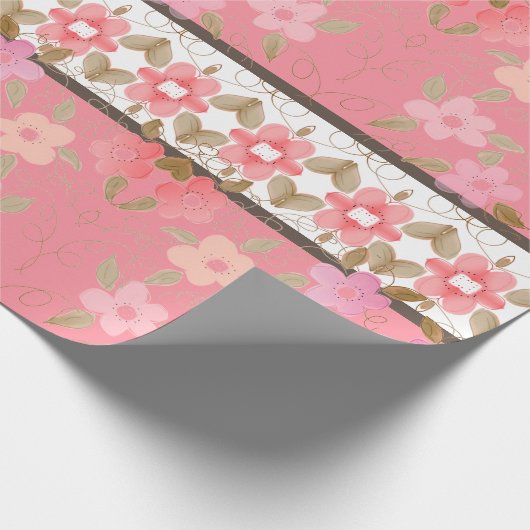 Roze en perzik bloemig cadeaupapier (Hoek)