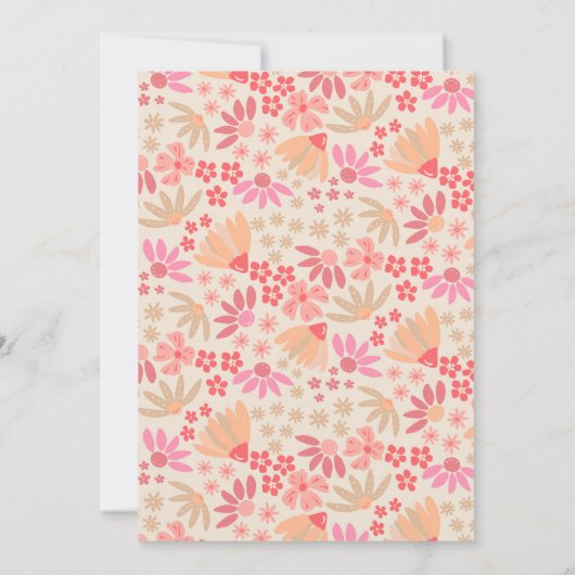 Roze en perzik bloemige babyshower uitnodiging (Achterkant)