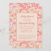 Roze en perzik bloemige babyshower uitnodiging (Voorkant / Achterkant)