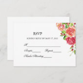 Roze en perzik bloemige huwelijksreactie RSVP kaartje (Voorkant / Achterkant)