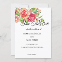 Roze en perzik bloemige trouw save the date