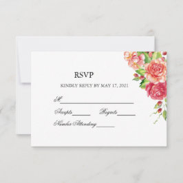 Roze en perzik bloemige trouwreactie RSVP kaartje