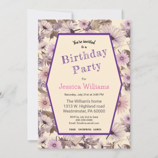 roze en perzik bloemige verjaardag kaart (Voorkant)