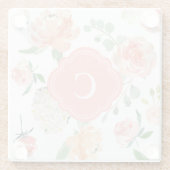 Roze en Perzik Bloempatroon met Monogram Glazen Onderzetter (Achterkant)
