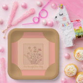 Roze en perzik bloemvierkant papieren bordje (Feest)