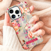 Roze en perzik elegante bloemstuk met eigen naam  Case-Mate iPhone case