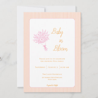Roze en perzik gestreepte baby in bloeiende douche kaart