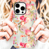 Roze en Perzik Kleurige Bloemige Initiaal Case-Mate iPhone Case