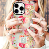 Roze en Perzik Kleurige Bloemige Initiaal Case-Mate iPhone Case