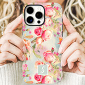 Roze en Perzik Kleurige Bloemige Initiaal Case-Mate iPhone Case