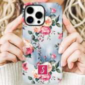 Roze en Perzik Monogram Bloemen Case-Mate iPhone Case