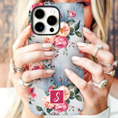 Roze en perzik monogram bloemmotief Case-Mate iPhone case