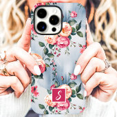 Roze en perzik monogram bloemmotief Case-Mate iPhone case