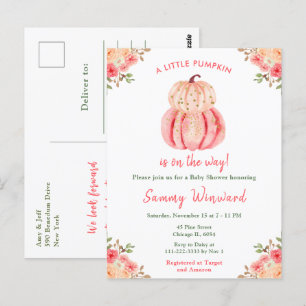 Roze en Perzik Pompoenen Baby Shower Briefkaart