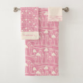 Roze en perzik Retro Wild Mushrooms Bos handdoeken (Insitu)