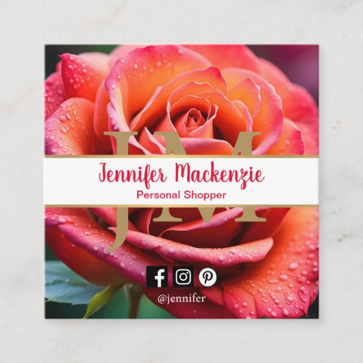  Roze en Perzik Roos AI Gegenereerd Vierkante Visitekaartje (Voorkant)