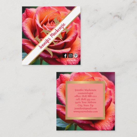  Roze en Perzik Roos AI Gegenereerd Vierkante Visitekaartje (Voorkant / Achterkant)