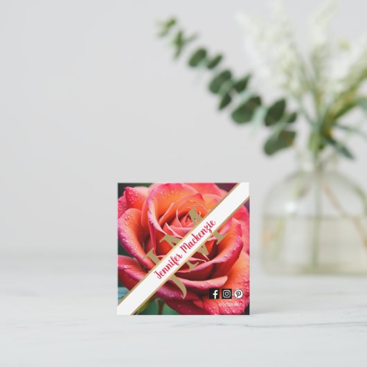  Roze en Perzik Roos AI Gegenereerd Vierkante Visitekaartje (Staand voorkant)