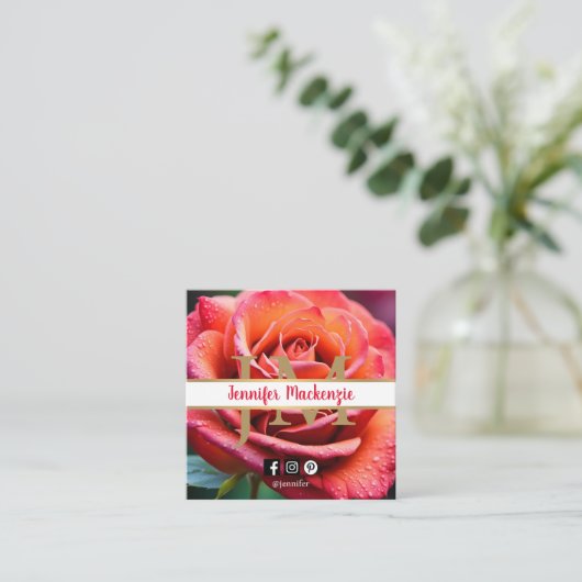  Roze en Perzik Roos AI Gegenereerd Vierkante Visitekaartje (Staand voorkant)