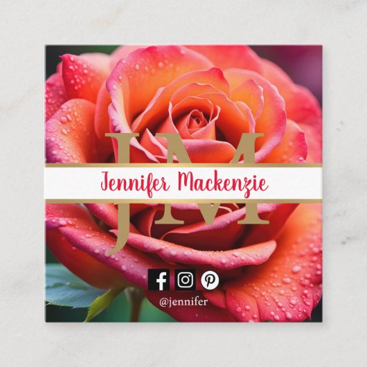 Roze en Perzik Roos AI Gegenereerd Vierkante Visitekaartje (Voorkant)